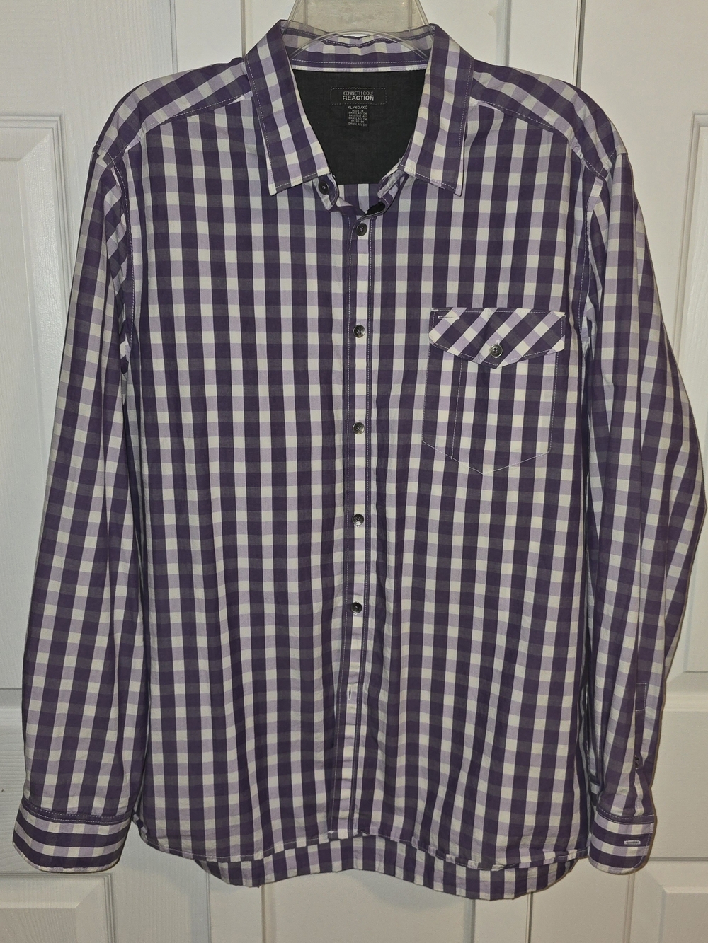 Kenneth Cole Reaction Men’s Purple Checked Button-Up Shirt